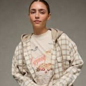 American Eagle Cowgirl soft Y2K Tan cream Western button-down shacket hoodie XS